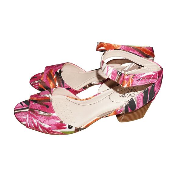 Kelly & Katie Rosetta Sandals 9.5M Pink Multi Block Heel Ankle Strap Floral - Picture 6 of 7